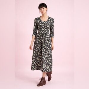 Seasalt Cornwall Seed Packet Midi Dress 3/4 Sleeves Floral 12 Jersey Cottagecore